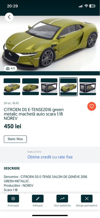 CITROEN DS E-TENSE SALON DE GENÈVE 2016 macheta auto 1:18 Norev