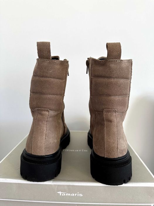 Tamaris Cizme/Bocanci Piele Intoarsa Gri/Maro Taupe Cu Sireturi