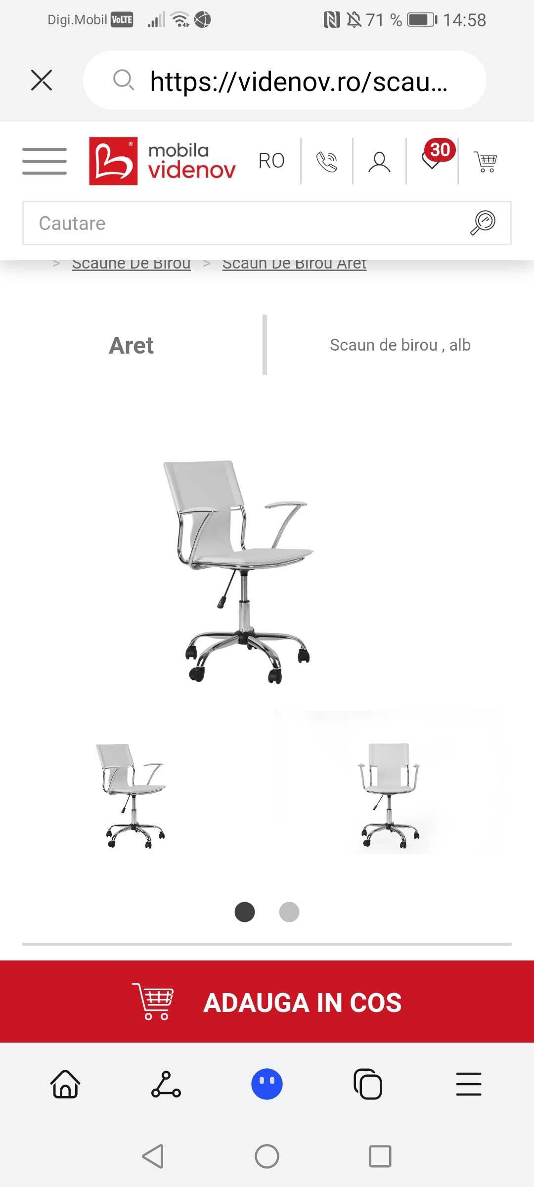Vând scaun birou alb nou Aret