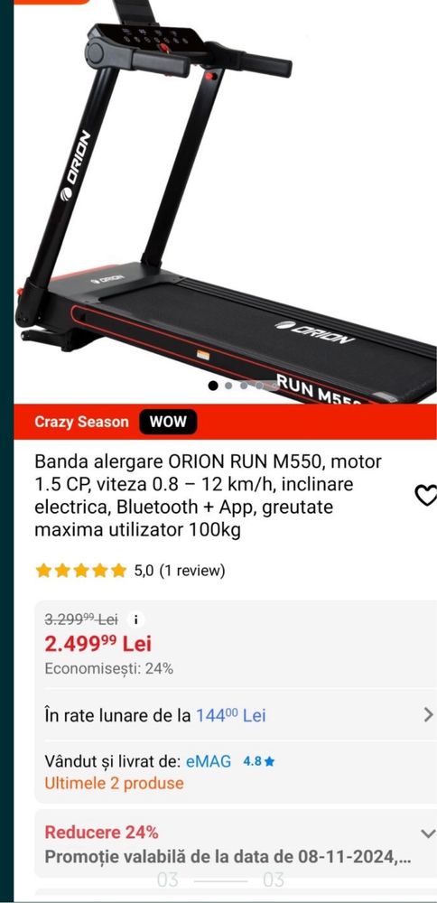 Banda de alergat nou-nouta, folosita de maxim 5 ori. Negociabil.