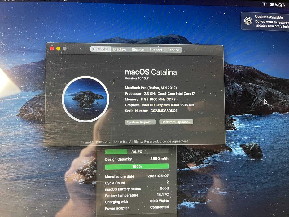 Laptop Apple MacBook Pro 15" i7-3615QM 8GB RAM GT 650M 1GB SSD 250GB