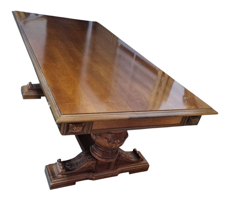 MASA + 6 SCAUNE din Lemn Masiv Nuc Sculptat Manual