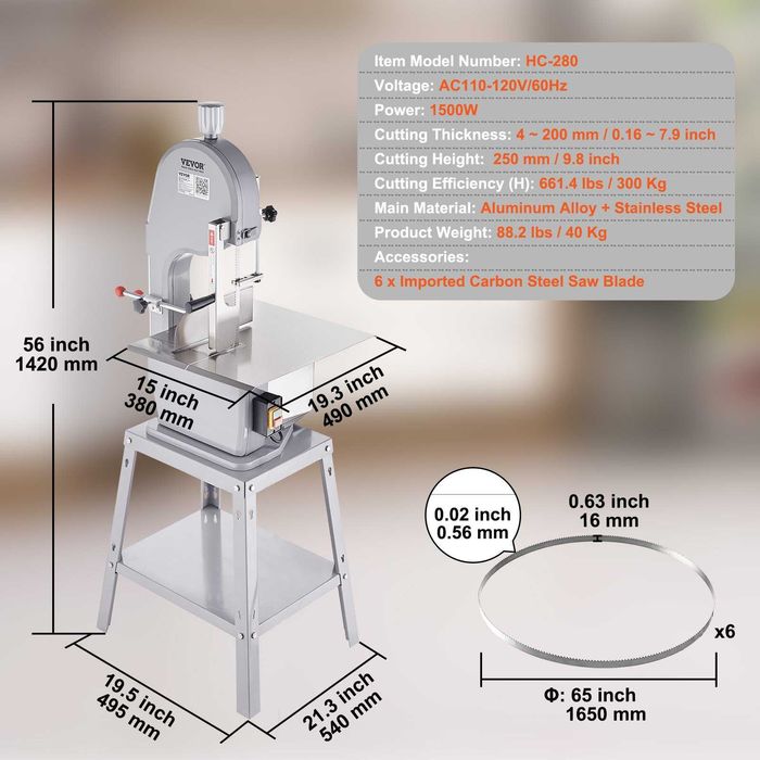 Fierastrau oase profesional 1500W, inox, 300kg/h, cu piese NOU