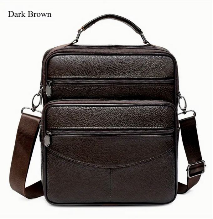 Мъжка универсална кожена чанта с дръжка/Елегантна с кафява естест.кожа