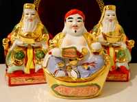 Китайска порцеланова фигура Буда и Лу-син,злато,фън-шуй.