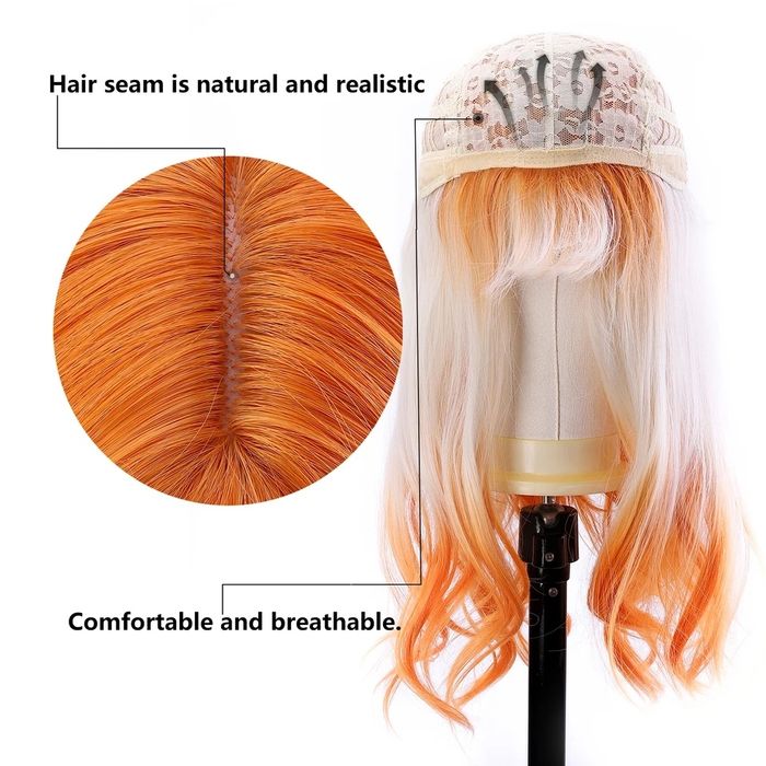 Омбре перука бяла с оранжеви корени и краища