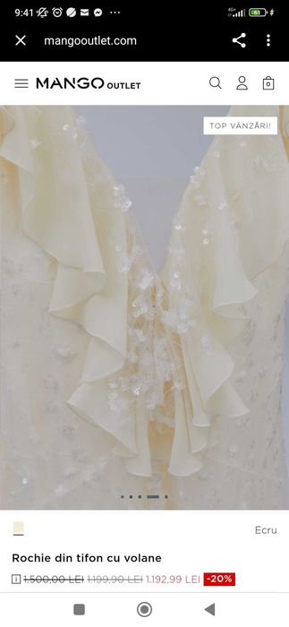 Rochie de seara ecru ediție limitată Mango, măsura L (potrivită și M)