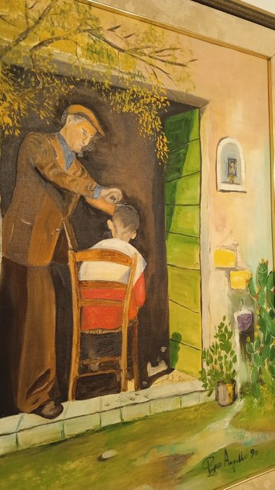 Frizer-Pictura pe panza, Italia anii 90', decor frizerie/barber shop