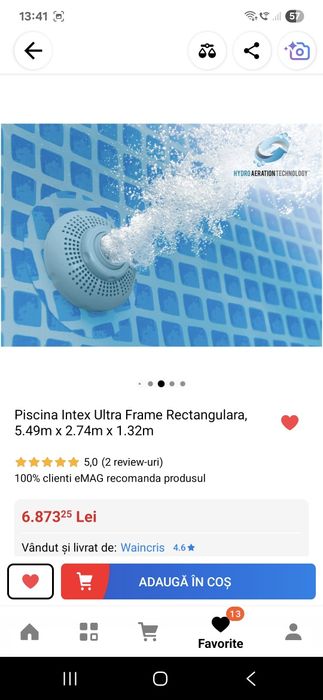 Piscina Intex dreptunghiulara(5,49 m ×2,74 m×1.32 m)