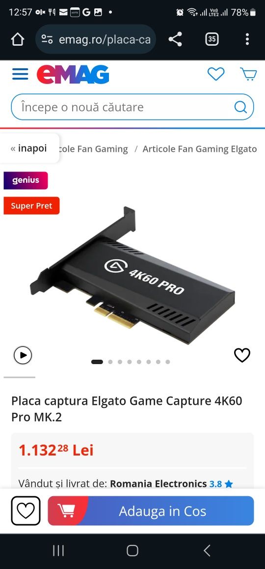 Placa captura Elgato Game Capture 4K60 Pro MK.2 (produs sigilat)