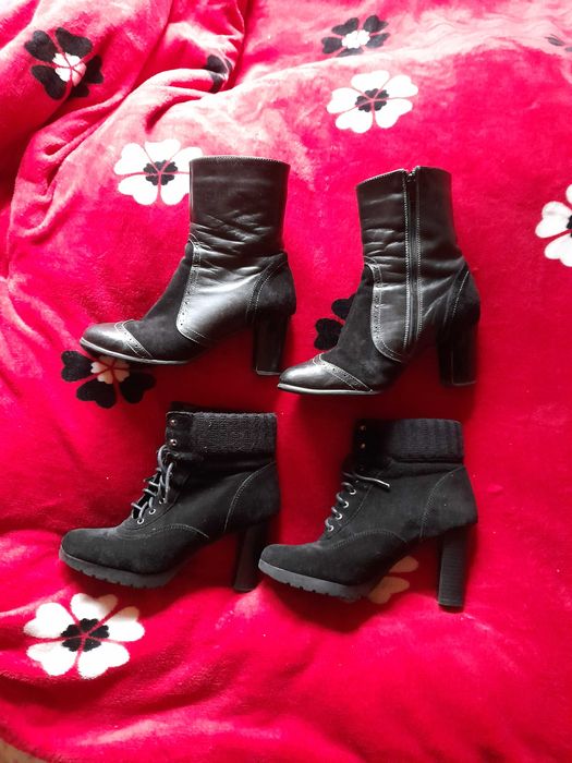 Cisme dama tip botine, negre -2 perechi piele naturala cu toc inalt 37