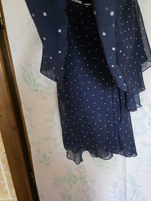 Tunică de voal, bleumarin cu buline albe mici, măr. universală