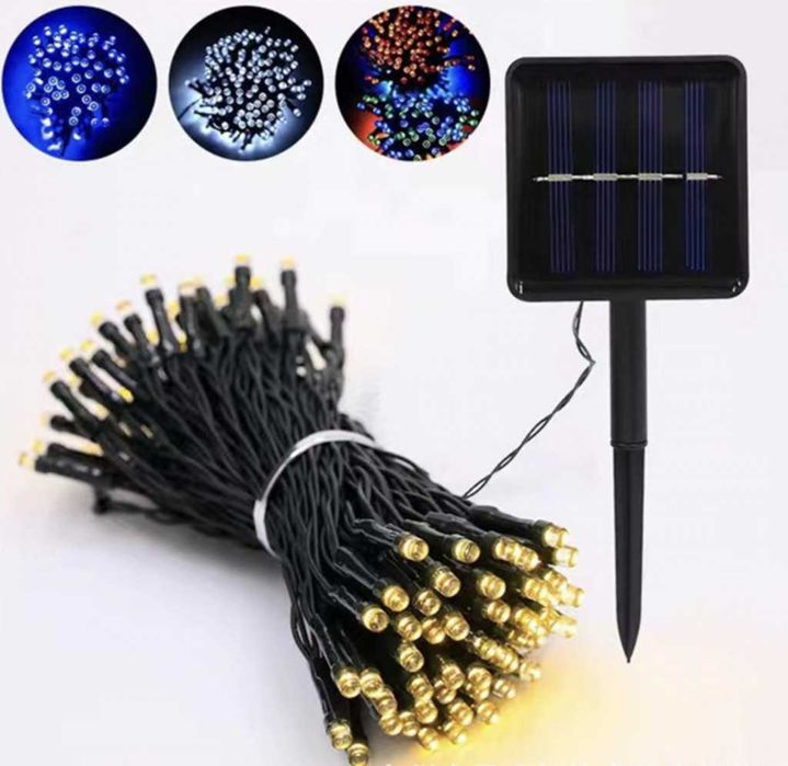 Соларни коледни лампички 12 метра, 100 лампи 5 програми, 4 цвята