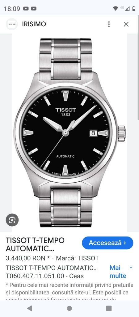 Tissot T Tempo automatic bărbătesc