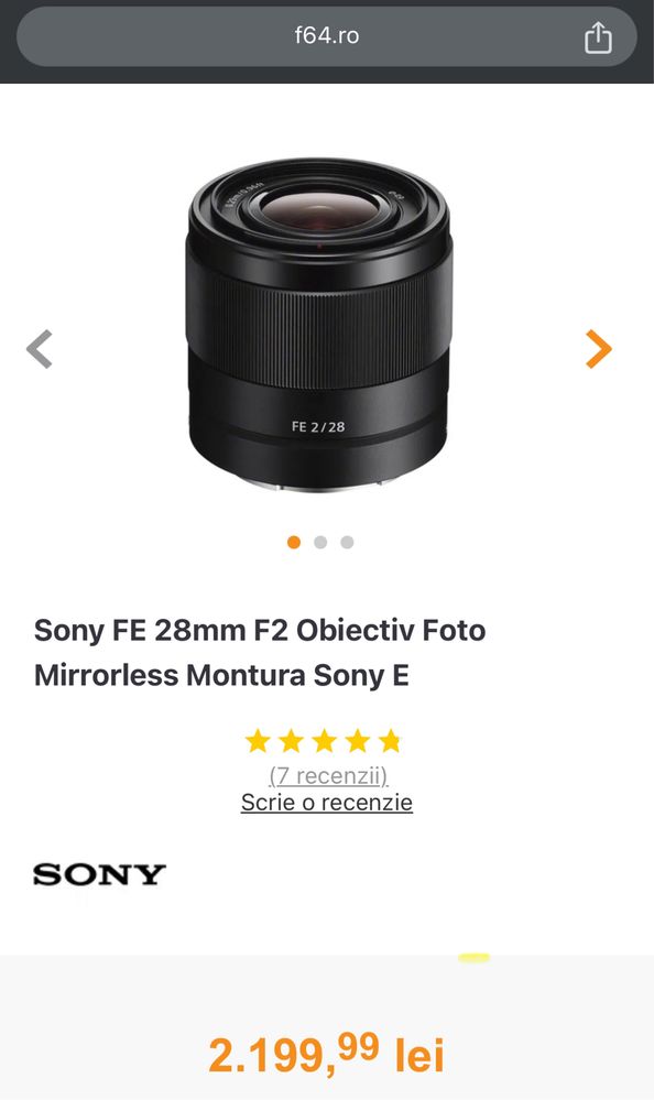 Obiectiv Sony FE 28mm f2