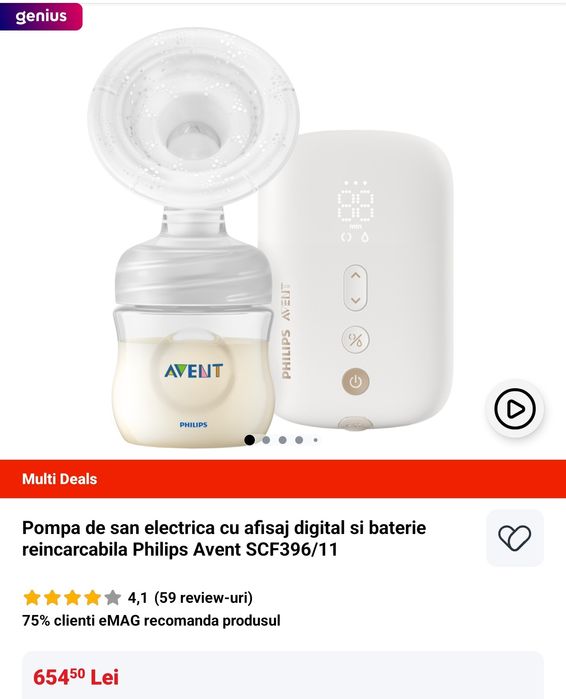 Pompa de san electrica portabila  Philips Avent + pompa manuala Avent