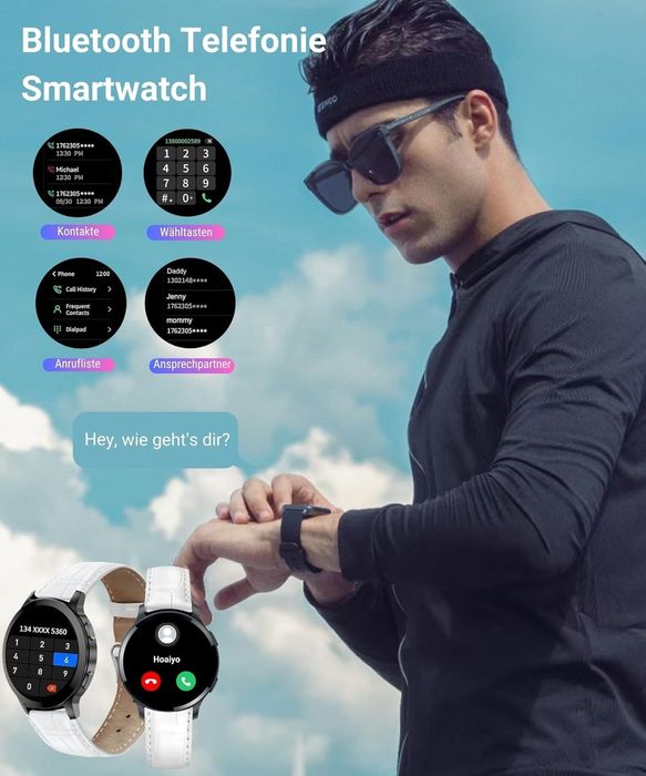 Смарт часовник с 1.5" HD дисплей, Bluetooth разговори, кожена каишка