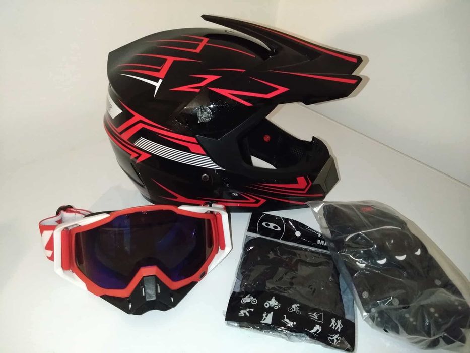 Set casca enduro+Ochelari+Manusi+Cagula