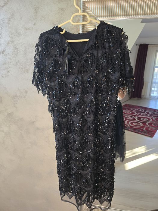 Rochie neagră de ocazie, noua, cu paiete