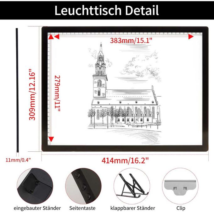 Осветителна маса A3 със стойка/щипки 3000 mAh батерия за рисуване