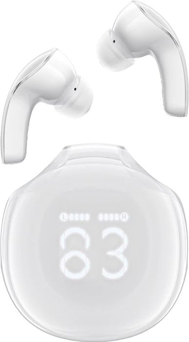 Căști Acefast T9, wireless, Bluetooth 5.3, cu afișaj LED, albe