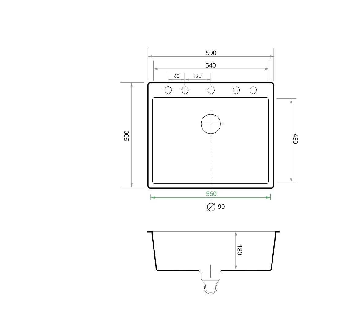 най-добрата мивка Кухненска Мивка гранит Осло 60 XL 500 x 590 mm Черна