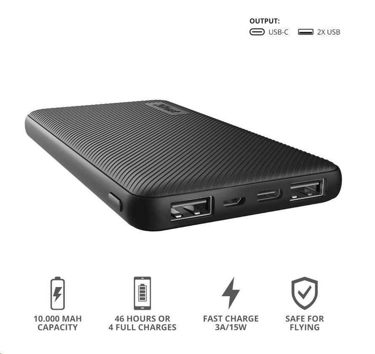 TRUST Primo Powerbank 10000 mAh ECO + 3 cabluri telefoane