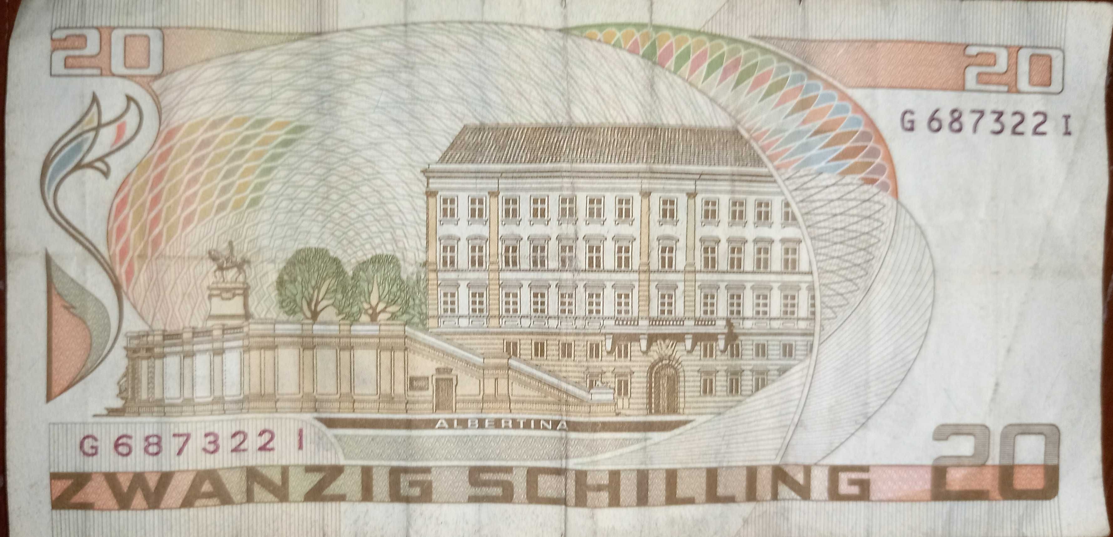 Bancnotă 20 Silingi Austria an 1986