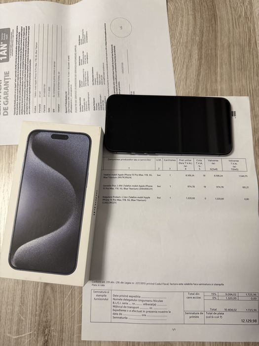 Iphone 15 pro max blue titanium 1 TB factura garantie casco