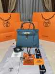 Geanta Hermes Kelly 28cm Turcoaz/Piele naturala 100%/Punga/CutieHermes