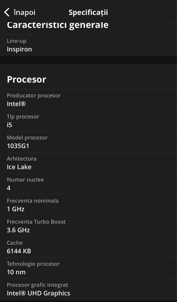 Laptop Dell Inspiron 5593, procesor i5 gen.10, fullHD, 8GB, 256GB SSD