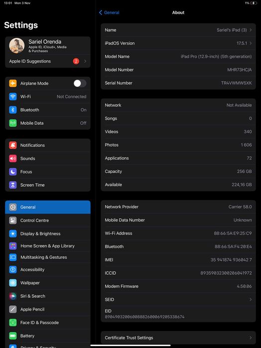 Ipad Pro 12.9 inch 5-th gen M1 256 GB