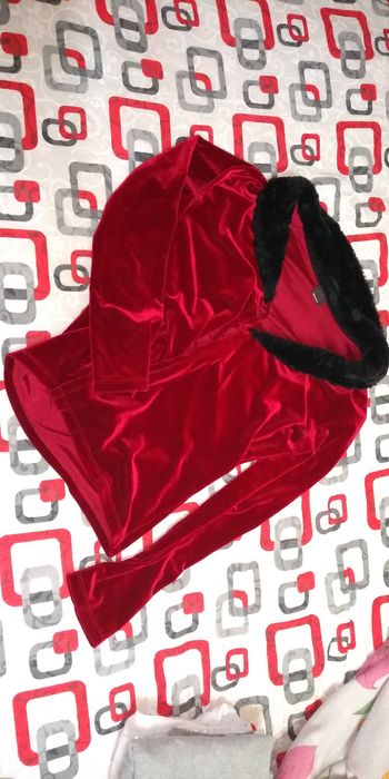 Cardigan/ Bolero rosu cu guler blanita neagra, dama, M-L