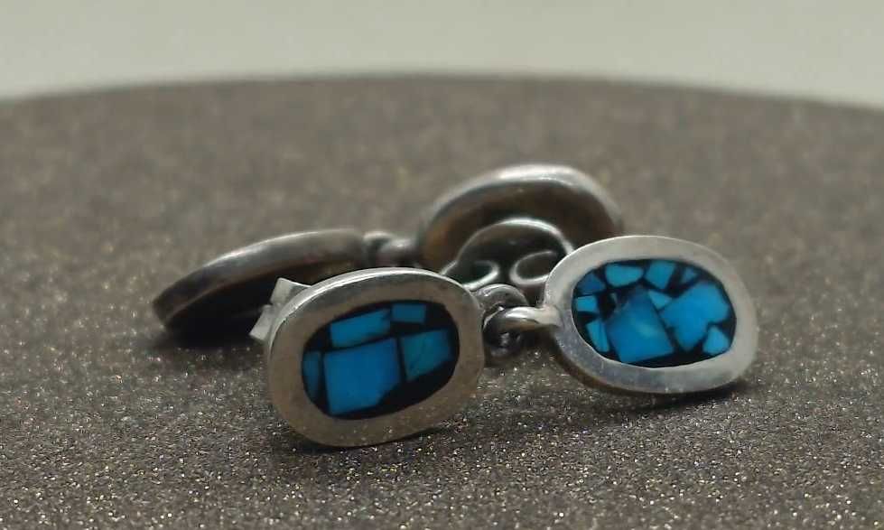 Cercei Taxco din argint cu mozaic de turcoaz — dangle pe tijă