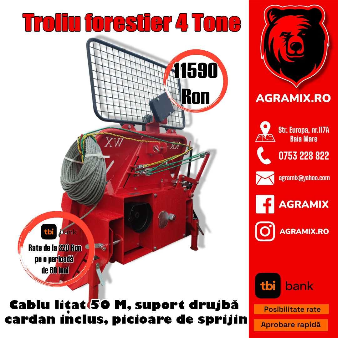 Troliu forestier nou 4T, cu suport pt drujba Agramix