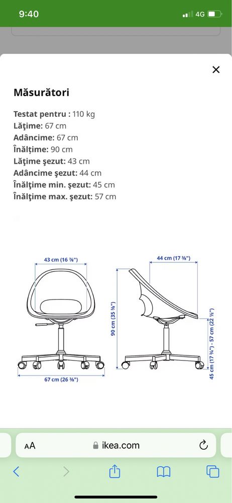 Scaun birou copii Ikea LOBERGET / SIBBEN