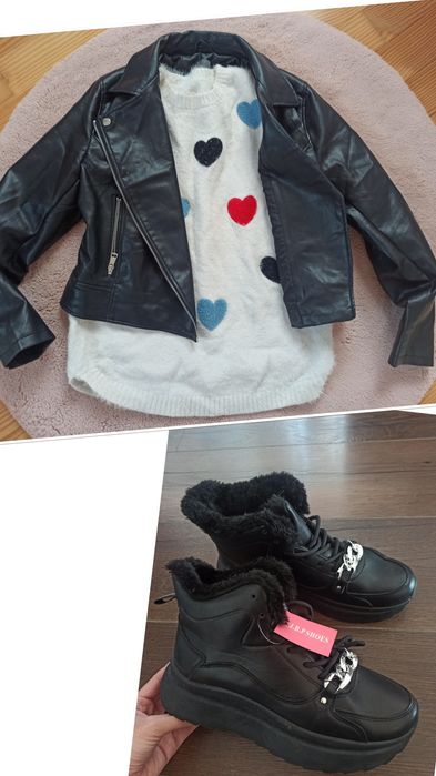 Geaca piele M/L și ghete Nr 39