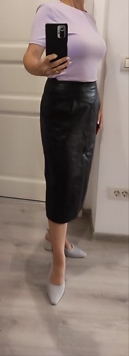 Fusta piele midi, neagră Vural Switzerland, ECHTES LEDER