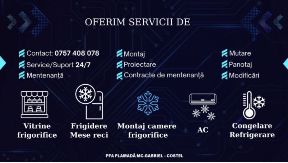 Reparatii frigidere,camere frigorifice,AC,abatitoare,masini de gheata