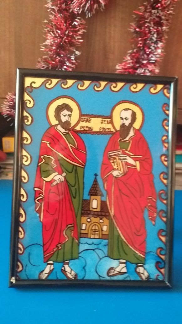 Icoană pictată pe sticlă-Sf. Petru și Pavel