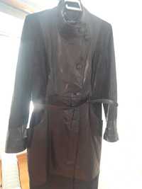 Женское пальто кожаная, комбинированная
