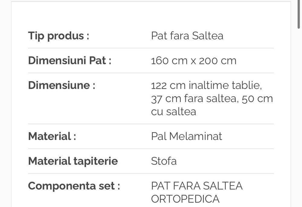 Pat Tapitat 160 cm x 200 cm, Gri din stofa, fara saltea