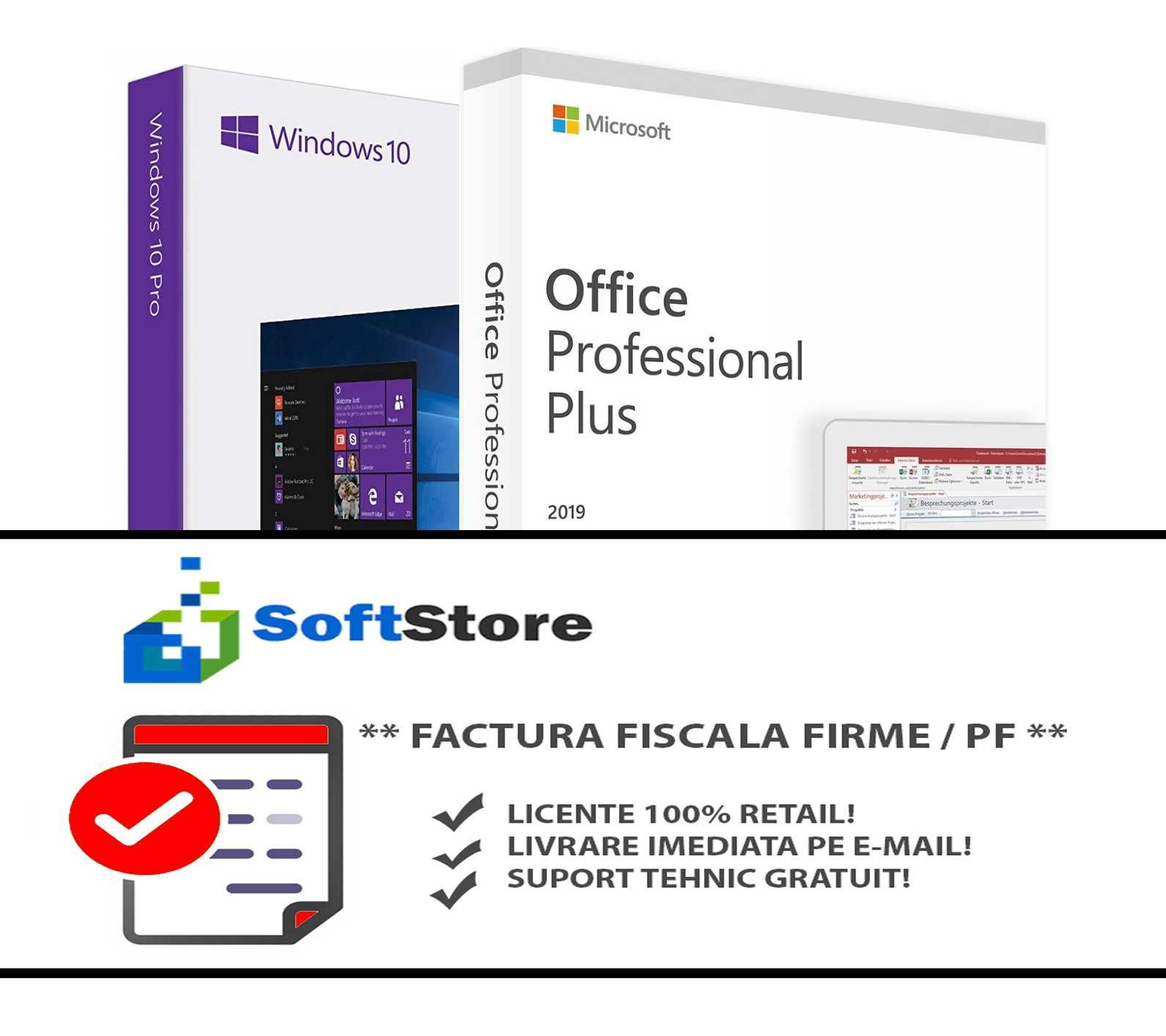 PACHET Licente Windows 10 Pro + Office 2019 Pro Plus - Factura, legal!