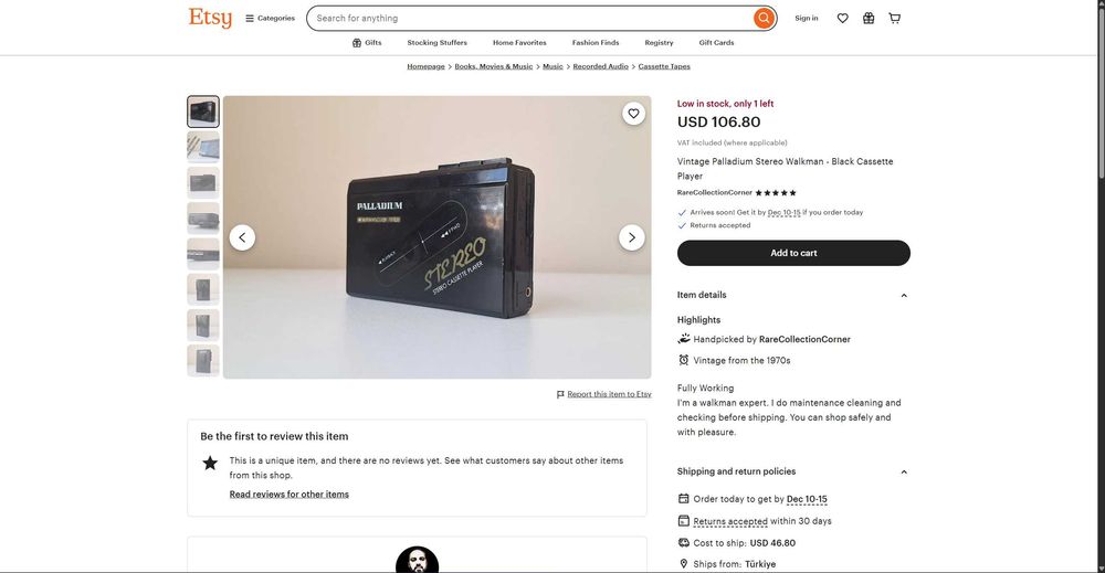 PALLADIUM Stereo Walkman 1970 ретро касетофон работещ