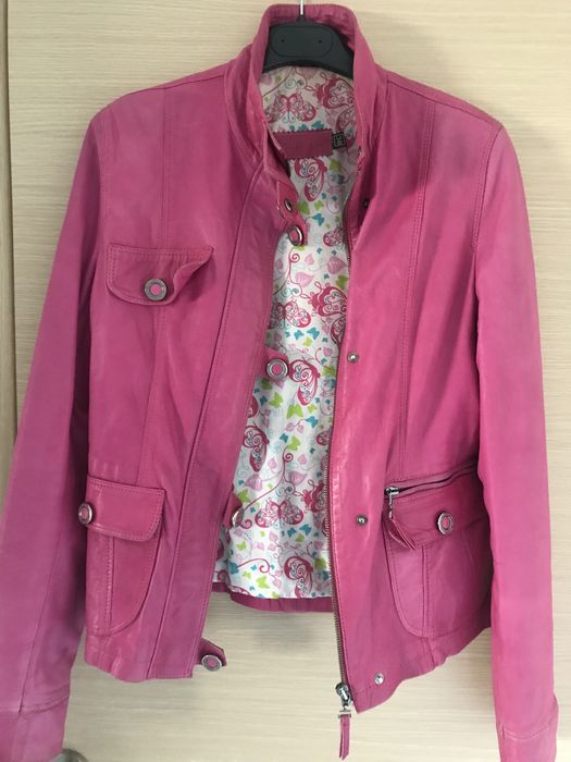Geaca dama, piele naturala, 38, roz fucsia