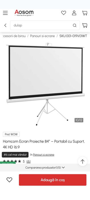 Ecran proiecție, ecran proiector, 2,10 m lățime.
