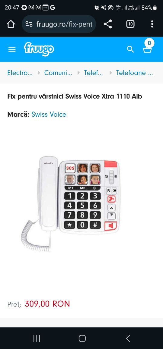 Telefon fix pentru vârstnici Swiss Voice Xtra 1110 Alb