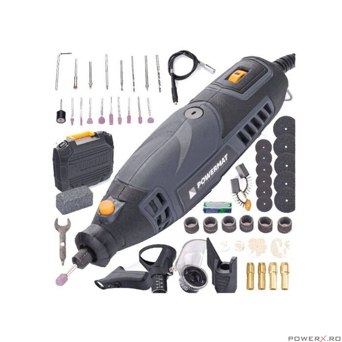 Set mini polizor drept, 250 W, 100 accesorii incluse, Powermat