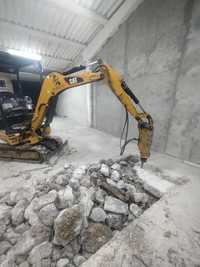 Demolez( sparg beton ) tauluz fundații diverse cu excavator aduc blast