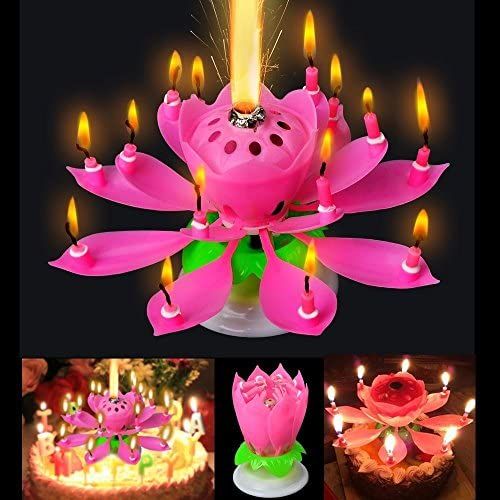 Музикална Свещ лотос, Свещичка за Рожден ден, Розов Свещ за торта